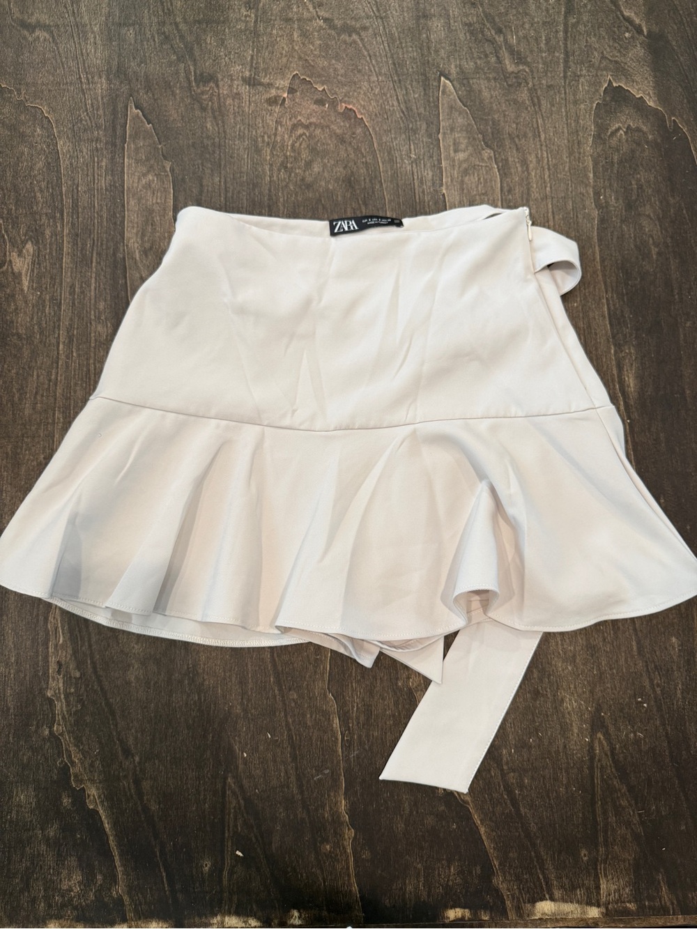 ZARA Cream Flounced Mini Skirt with Side Tie